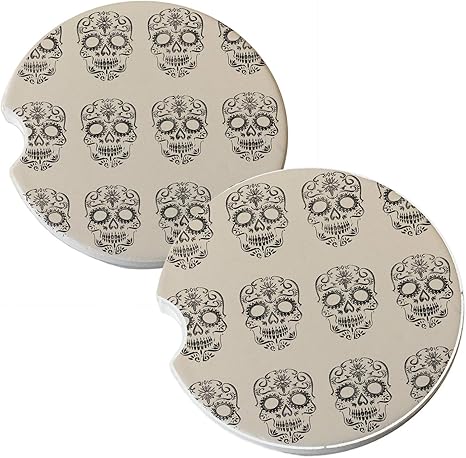 Sunshine Cases Sugar Skull Void - Absorbent Ceramic Car Coaster Set (2 Sandstone car Drink Coasters) - sugar skull coasters set