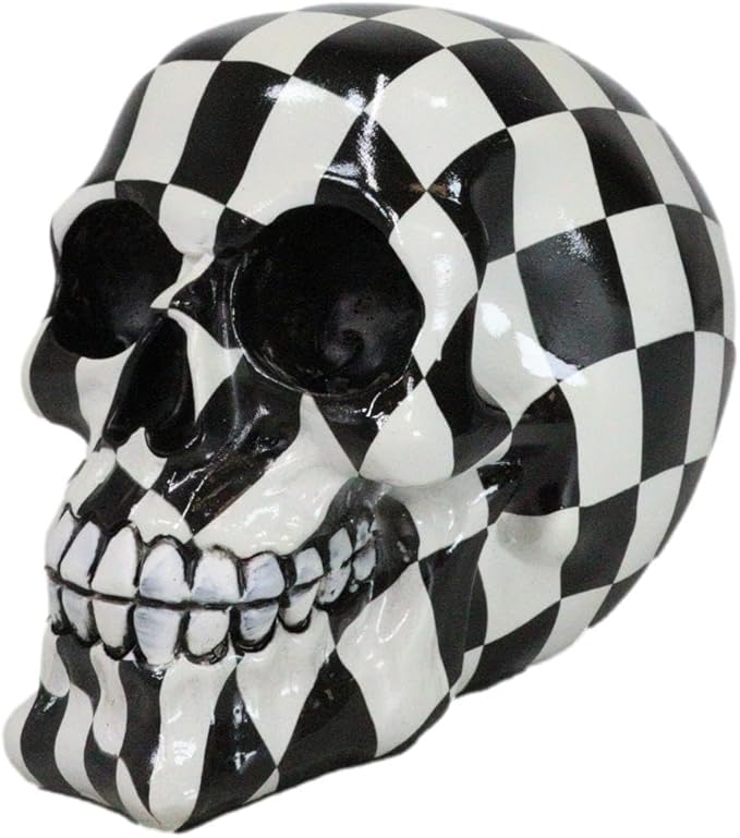 Ebros Gift Day of The Dead Harlequin Black and White Squares Checkered Skull Statue As Decorative Carnival Circus Sugar Skull Halloween Prop Gothic Haunted Themed Figurine - sugar skull figurine collectible