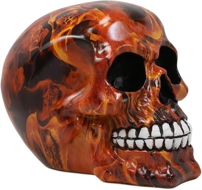 Ebros Gift Day of The Dead Dante's Inferno Burning Hell Fire Tattoo Sugar Skull Statue As Decorative Halloween Prop Gothic Haunted Themed Skeleton Cranium Figurine - sugar skull temporary tattoo