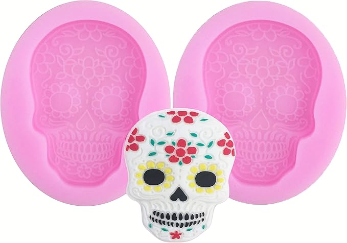 2 Piece funny Skull Silicone Moulds for Cake Decoration, Sugarcraft, Cupcake Topper, Soap,Crafting Projects, Cookie Decor, Jewelry,Chocolate, Pastry, Polymer Clay, Epoxy Resin - sugar skull coffee cup