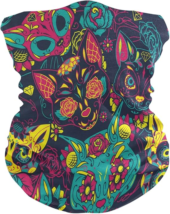 visesunny Cool Bandana Headband for Women Men Head Wrap Scarf Neck Warmer Headwear Balaclava for Sports - sugar skull flower crown