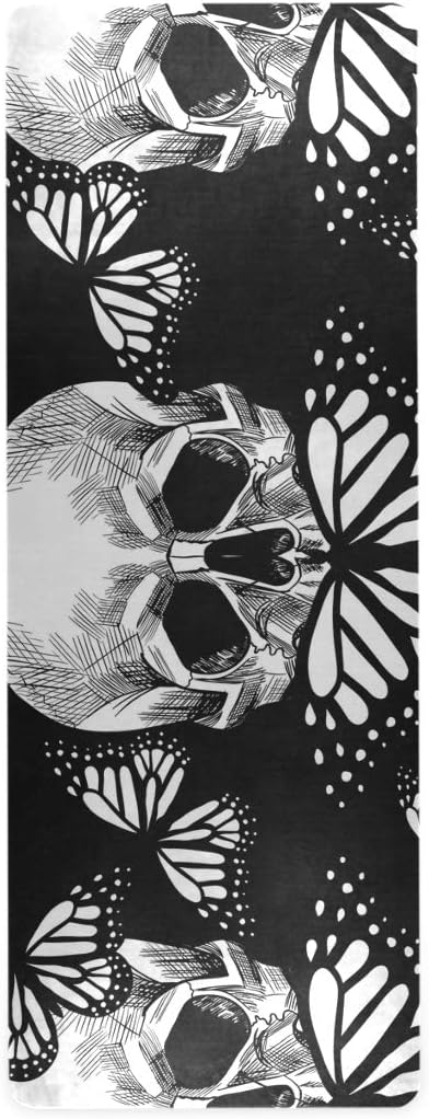 Non Slip Yoga Mat Skull Exercise Fitness Eco Friendly Hot Mat Long TPE Foldable Natural Non-Toxic Pilates Mat with Carrying Bag 71"x26" - sugar skull yoga mat