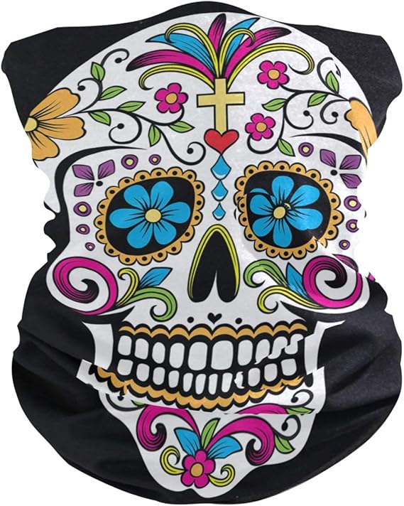 visesunny Bandana Headband for Women Men Head Wrap Scarf Neck Warmer Headwear Balaclava for Sports Workout Festival - sugar skull flower crown