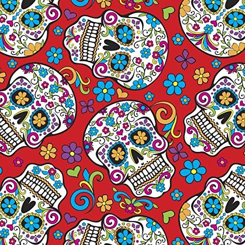 Sugar Skulls Red Cotton Fabric by The Yard - sugar skull area rug