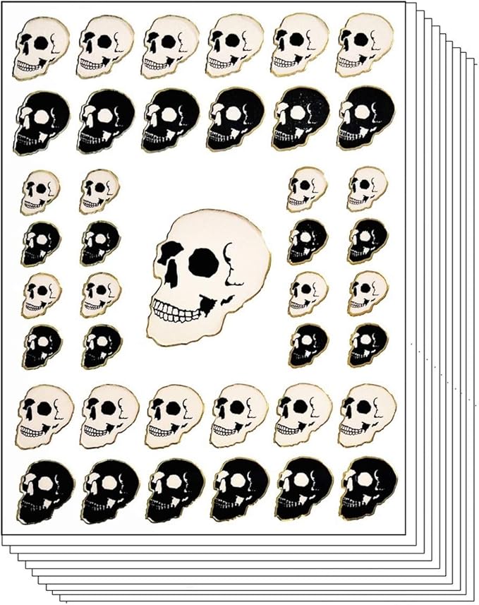 Stickers Glitter Pack 10 Sheets Black White Skull Sticker Vinyl Decal Label Decor Craft DIY Scrapbook Book Album Diary Supplies Classroom (02) - sugar skull vinyl sticker