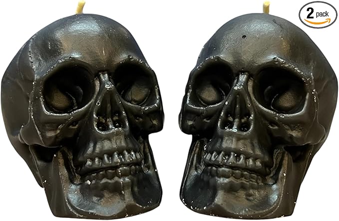 2 pcs Black Skull Candles 2.36 in Height - sugar skull candle holder