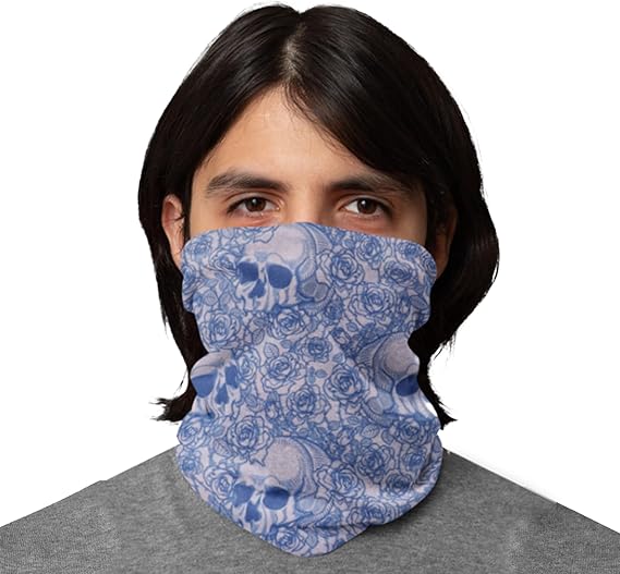 Skull Neck Gaiter Face Mask Bandana - Neck Gators Face Coverings for Men & Women - sugar skull flower crown