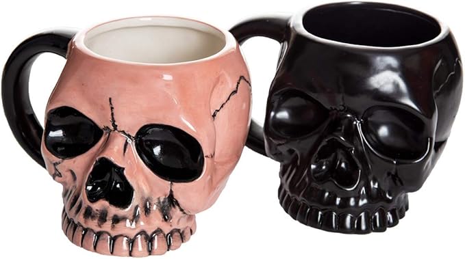 Calhoun Skeleton Skull Shaped Halloween Ceramic Coffee Mug - Set of 2-15 oz - sugar skull coffee cup