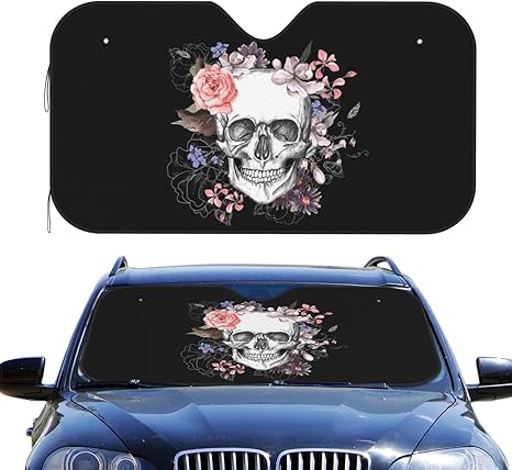 Foruidea Sugar Skull Flower Car Windshield Sun Shade Auto Sunshade for Car Truck SUV-Blocks Rays Sun Visor Protector-Keeps Your Vehicle Cool (51.2 X 27.5 Inch) - sugar skull car sunshade for windshield