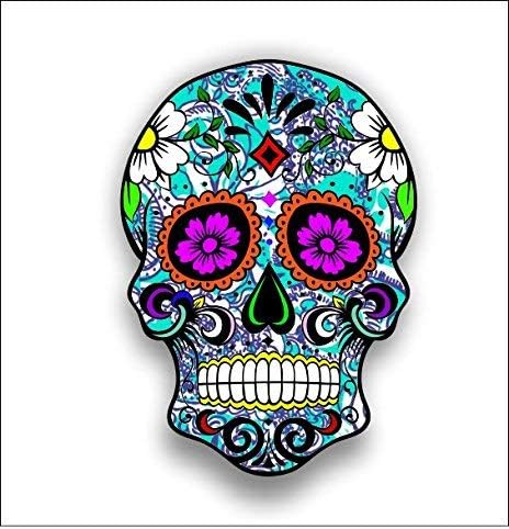 Sugar Skull Blue Car Sticker Decal - Waterproof Styling Bumper Vinyl for Body, Door, Window - 5" - sugar skull vinyl sticker