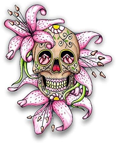 Lilly Flower Sugar Skull Car Stickers Decals Waterproof Car Styling Bumper Stickers for Car Body Door Window Stickers Vinyl 5" - sugar skull vinyl sticker