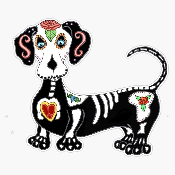 Dachshund Sugar Skull Sticker Vinyl Waterproof Sticker Decal Car Laptop Wall Window Bumper Sticker 5" - sugar skull vinyl sticker
