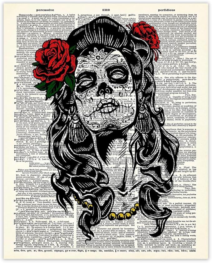 Buzz Unplugged Day of the Dead Sugar Skull Girl Halloween Wall Decor Prints: 8x10 Unframed Halloween Wall Art - Pagan, Wiccan, Goth Decor for Fall Art - Creative Idea for Witchy Home or Goth - sugar skull poster print