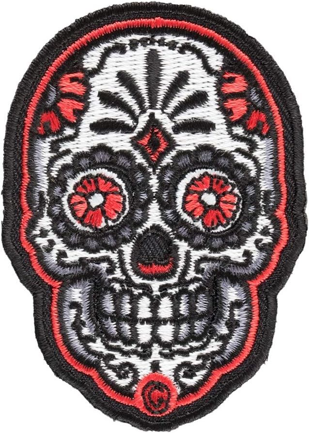PatchStop Candy Skull Red Daisy Iron On Patches for Clothing Jeans - 2x2.75in Small DIY Sew On Patch for Jackets Bags - Embroidered Decorative Sugar Skull Patches - sugar skull temporary tattoo