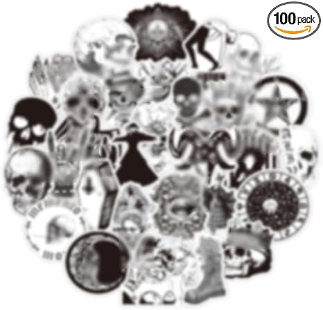 100PCS Gothic Stickers for Water Bottle,Black White Skull Stickers,Waterproof Vinyl Stickers Perfect for Hydro Flask Laptop Phone Car Skateboard. Gothic American - sugar skull vinyl sticker
