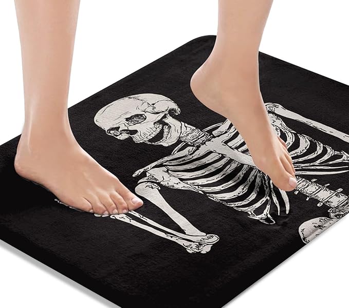 Britimes Bath Mat for Bathroom Rock and Roll Skeleton Skull Washable Floor Rug Carpets Floor Mat Bathroom Decorations 18x30 inches for Kitchen Bedroom Indoor - sugar skull floor mat