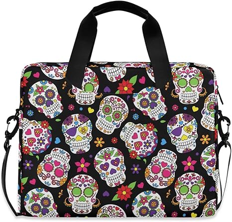 ALAZA Day of The Dead Sugar Skull Halloween Laptop Case Bag Sleeve Portable Crossbody Messenger Briefcase w/Strap Handle, 13 14 15.6 inch - best sugar skull backpack