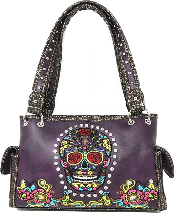 Western Women's Fashion Sugar Skull Embroidery Handbag Purse in 6 Colors - sugar skull handbags for sale