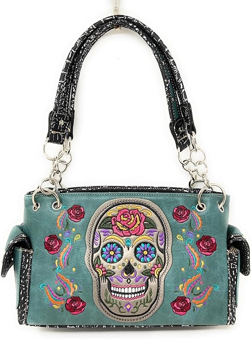 Western Women's Fashion Sugar Skull Embroidery Handbag Purse in 6 Colors - sugar skull handbags for sale