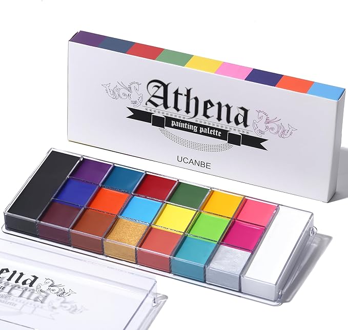 UCANBE Athena Face Body Paint Oil Palette, Professional Flash Non Toxic Safe Tattoo Halloween FX Party Artist Fancy Makeup Painting Kit For Kids and Adult - sugar skull makeup kit