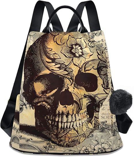 ALAZA Skull Floral Tatto Halloween Backpack Purse for Women Anti Theft Fashion Back Pack Shoulder Bag - best sugar skull backpack