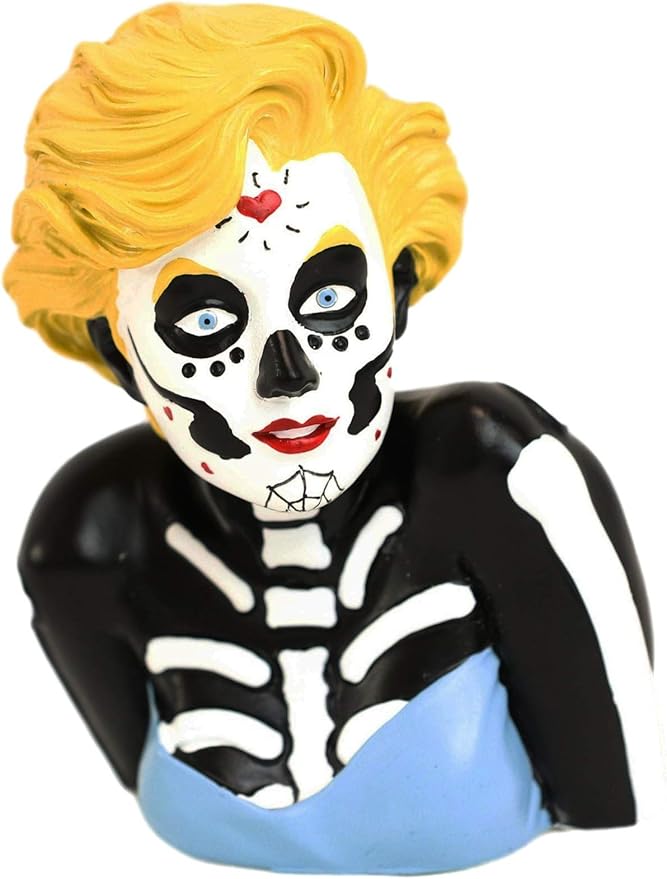 Ebros Day of The Dead Sugar Skull Blonde Marilyn in Blue Tie Tube Top Figurine 4" Tall As Halloween Ossuary Macabre Decor Skulls Gothic Sculpture - sugar skull figurine collectible