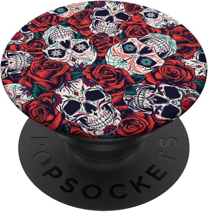 Vintage Floral Sugar Skull Tattoo Red Flowers Pattern Skull PopSockets Grip and Stand for Phones and Tablets - sugar skull temporary tattoo