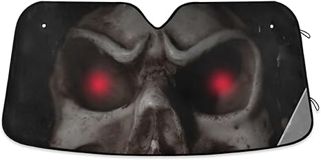 Skull Red Eyes Black Car Windshield Sun Shade Foldable UV Ray Sun Visor Protector Sunshade to Keep Your Vehicle Cool (55" x 27.6") - sugar skull car sunshade for windshield