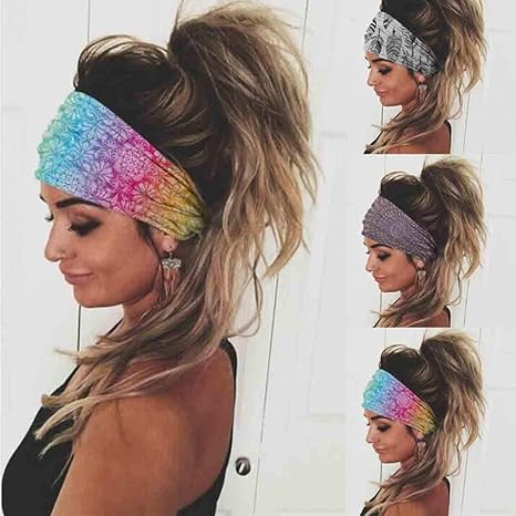 Olbye Boho Headbands Women Wide Hairbands Elastic Turban Head Bands Non Slip Floral Hair Bands Workout Head Wraps Yoga Hair Scarfs Fashion Hair Accessories for Women 3Pcs (Boho) - sugar skull flower crown