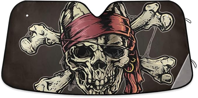 Pirate Skull Car Windshield Sunshade Foldable Reflective Sun Shade Blocks UV Rays - sugar skull car sunshade for windshield