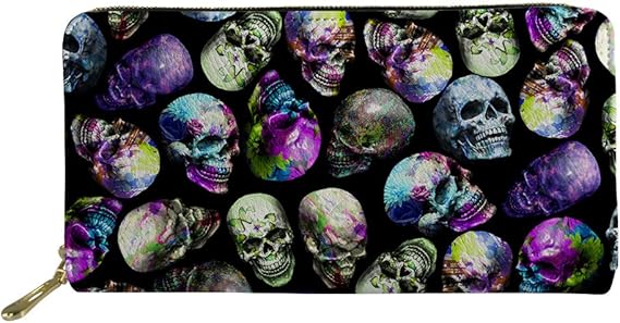 Leather Women's Wallet Long Coin Purse Clutch Multi Card Organizer Cell Phone Case - sugar skull wallets for women