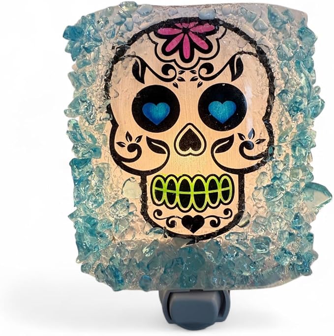 Day of the Dead Sugar Skull Halloween Recycled Glass Night Light - sugar skull wine glass
