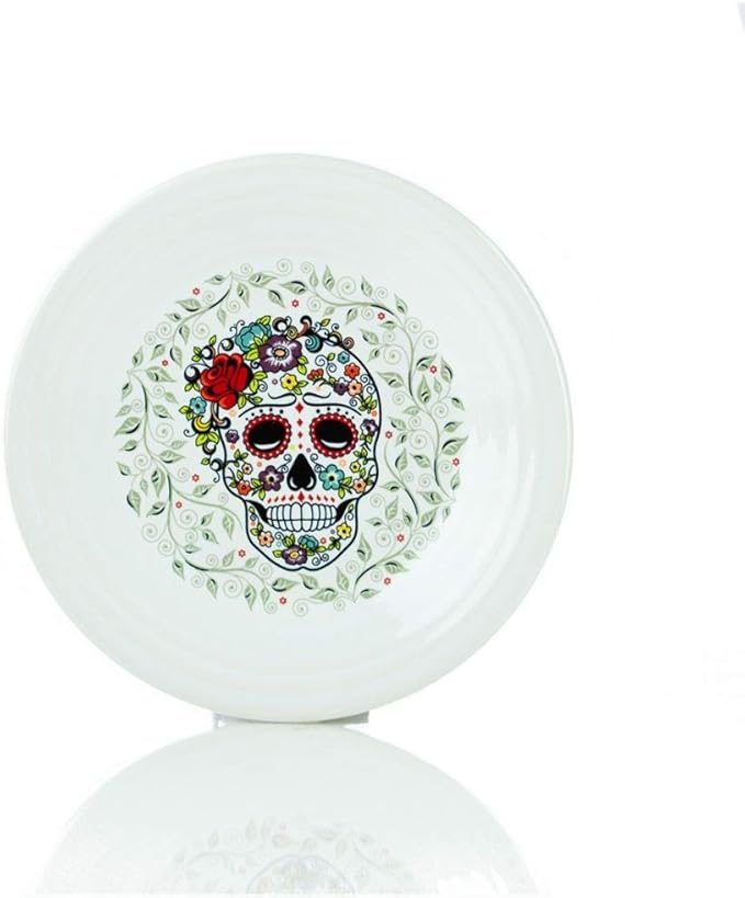 Fiesta® 9" Round Luncheon Plate | Sugar Skull and Vine (White) - sugar skull plates set