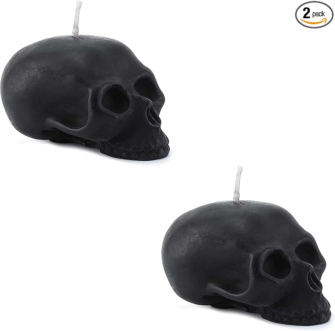 Darware Large Skull Candles (2-Pack, Black); 4.75 x 3-Inch Decorative Themed Candles for Halloween, Horror and Novelty Decor - sugar skull candle holder