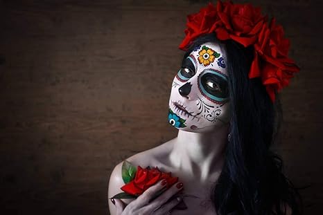 Day of the Dead Face Tattoos, 8 Sheets Sugar Skull Temporary Face Tattoos Stickers for Halloween Party Makeup - sugar skull temporary tattoo