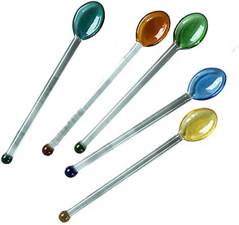 Kyien 5 Pieces Heat Resistant Glass Spoons 5Inch Colorful Stirring Spoons for Salt Sugar Tea Coffee Cocktail Milkshake Cold Drink - sugar skull wine glass