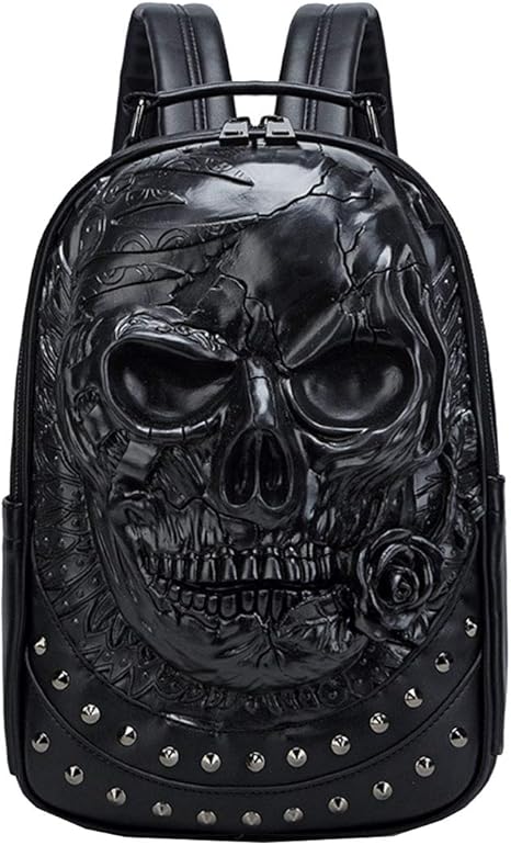 3D Skull Pu Leather Shoulder Backpacks Men Women Fashion Travel College Bags Small Backpack Black - best sugar skull backpack