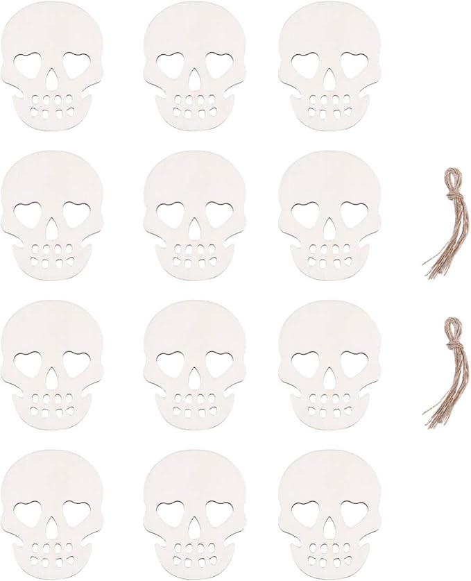 TOYANDONA 20pcs Halloween Wooden Ornaments Cutouts Skull Skeleton Hanging Slices Tags with Cord for Halloween Decor Props - sugar skull christmas ornament