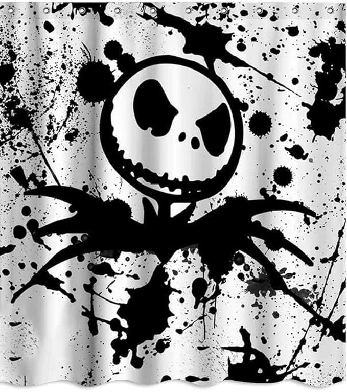 Skull Halloween Shower Curtain Nightmare Before Christmas Fabric Shower Curtain Sets Bathroom Decor with Hooks Waterproof Washable 71 x 71 inches Black White - sugar skull shower curtain set