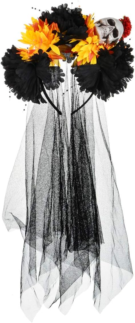 Merroyal Women's Dia de los Muertos Rose Flower Costume Headpiece Halloween Day of The Dead Costume Headband - sugar skull flower crown