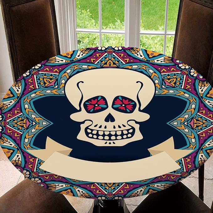 Outdoor Tablecloth Waterproof Spillproof Polyester Table Cover Sugar Skull Poster Halloween Background for Patio Garden Tabletop Decor SW44497 Fit for 35"-39" Table - sugar skull poster print