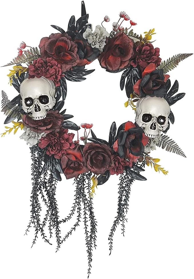 Sunstar - Wreath Skull Roses - One Size - sugar skull wreath for front door