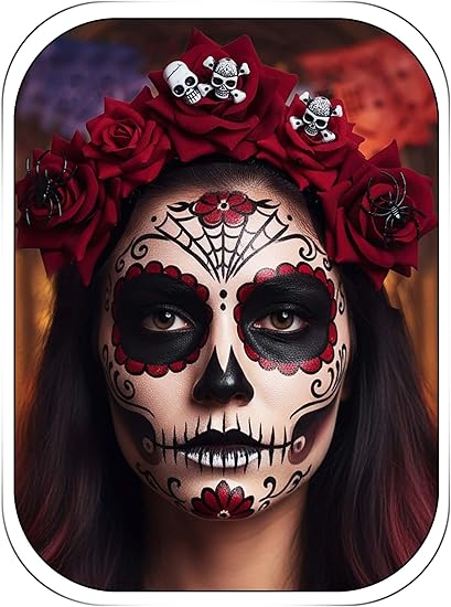 Woeoe Halloween Skull Headband Day of the Dead Costume Flower Crown Floral Spider Headpiece Accessory for Women and Girls - sugar skull flower crown