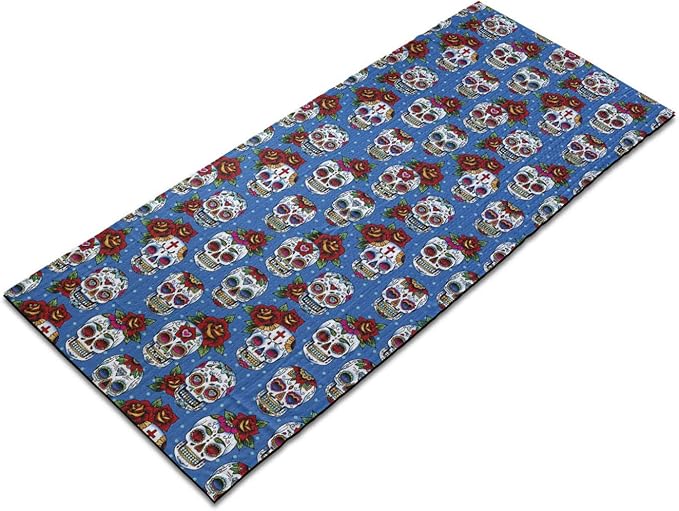 Ambesonne Sugar Skull Yoga Mat Towel, Retro Style Mexican Cultural Pattern on Polka Dots Rose Bouquets Skeletons, Non-Slip Sweat Absorbent Yoga Pilates Workout Pad Cover, 25" x 70", Multicolor - sugar skull yoga mat