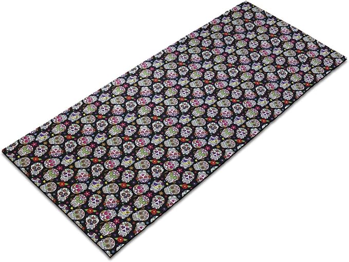 Ambesonne Sugar Skull Yoga Mat Towel, All Souls Day Floral Colorful Sugar Skulls Flowers on Dark Background Print, Non-Slip Sweat Absorbent Yoga Pilates Workout Pad Cover, 25" x 70", Multicolor - sugar skull yoga mat