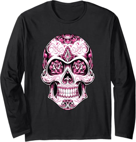 Sugar Skull Breast Cancer Awareness Shirts - sugar skull long sleeve shirt mens