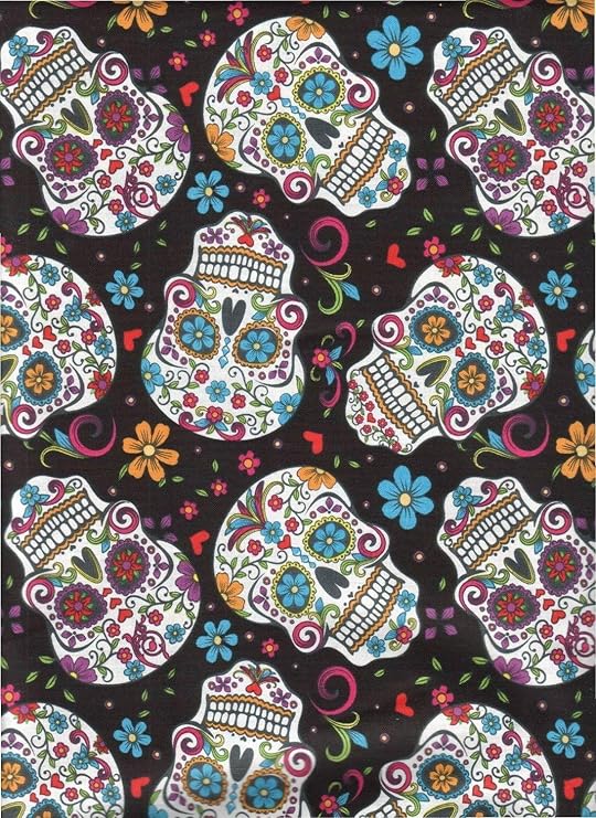 Fat Quarter ~ Folk Folkloric Art Skull Fabric Sugar Skulls Skull Tattoo On Black Background - sugar skull temporary tattoo