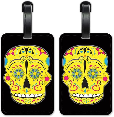 Yellow Sugar Skull - Luggage ID Tags - Suitcase Identification Cards - Set of 2 - sugar skull plates set