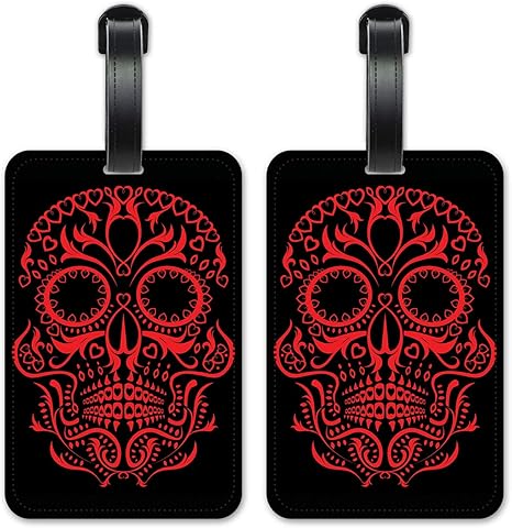 Red Sugar Skull - Luggage ID Tags - Suitcase Identification Cards - Set of 2 - sugar skull plates set