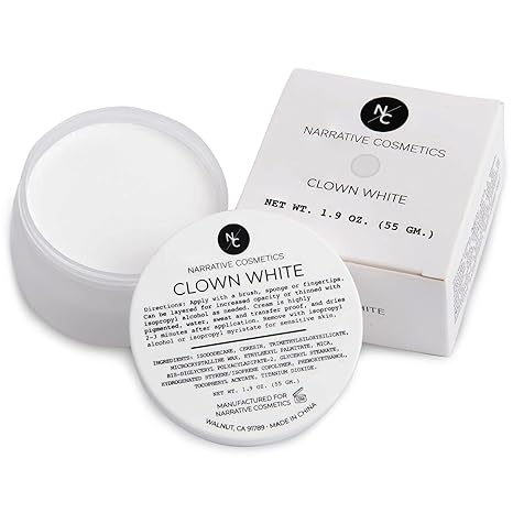 Narrative Cosmetics Clown White Cream Makeup, Quick Drying Professional Face Paint for the Stage, Film, Halloween, and Cosplay, 1.9 Oz. - sugar skull makeup kit